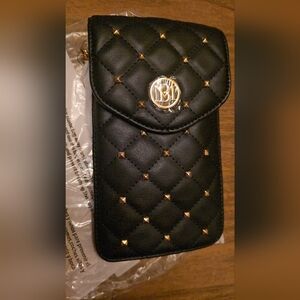 Badgley Mischka Crossbody Vegan Leather Black Quilted Phone Carry Case
